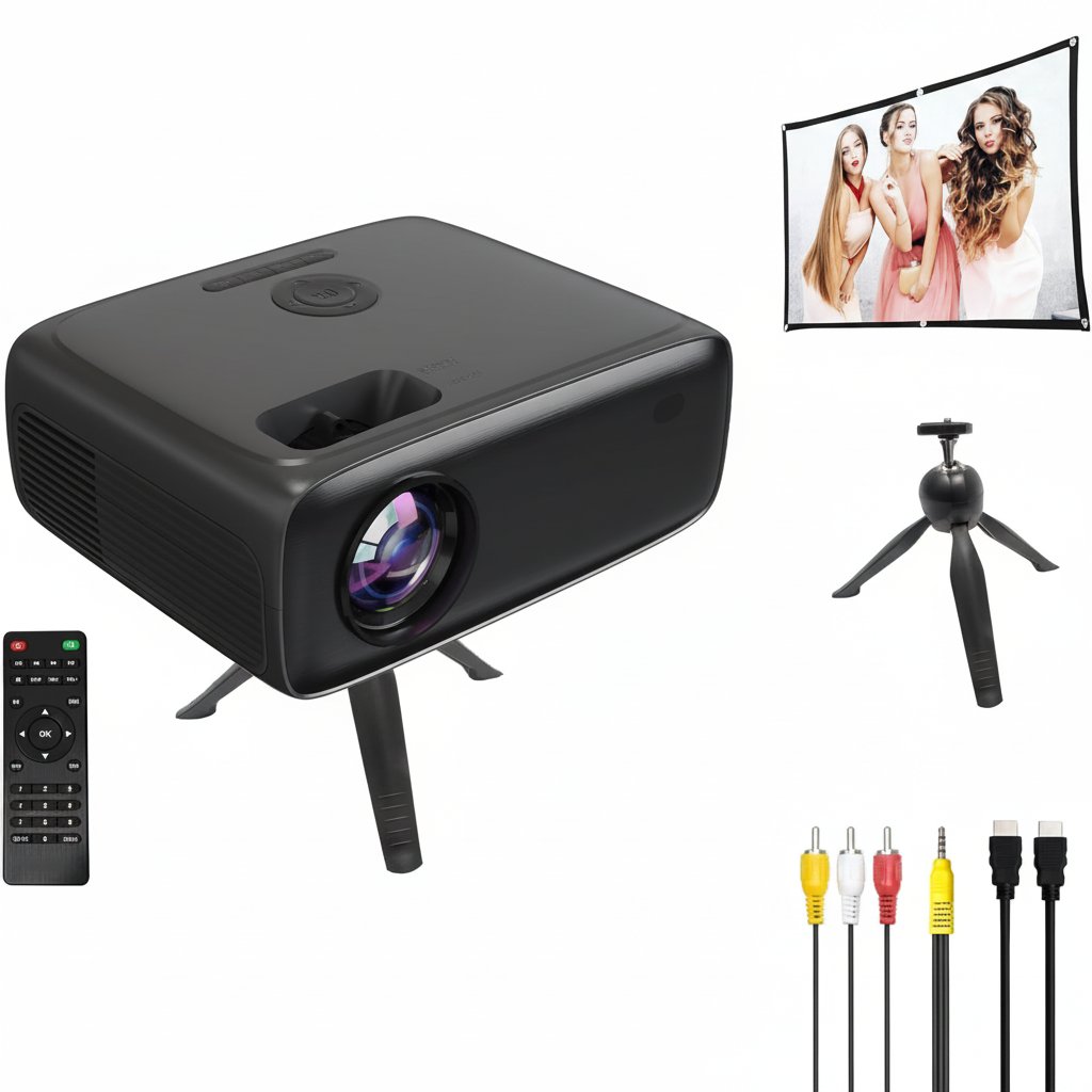 SC-282P KIT Full HD 1080P LED PROJECTOR with Bluetooth 150" Display, 3×HDMI, USB/SD, Keystone, Built-In Speaker, Includes 100" Screen, Tripod, HDMI & AV Cables – Home Theater Bundle