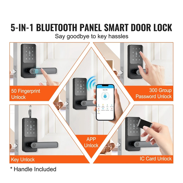 Smart Lock 5 in 1 Smart Door Knob Fingerprint Deadbolt with App Control Bluetooth Smart Lock Keyless Entry Door Lock