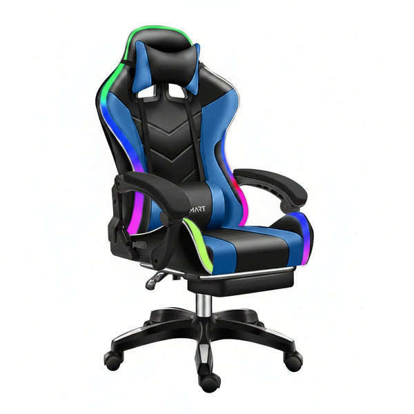 Ergonomic Gaming Chair with Footrest, High Back Faux Leather Gaming Chair with RGB Led Light and Adjustable Armrest Height Adjustable Swivel