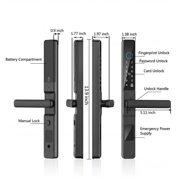 Smart Door Lock Designed for Keyless Entry, Fingerprint Scanner, 6 Access Methods, App Control