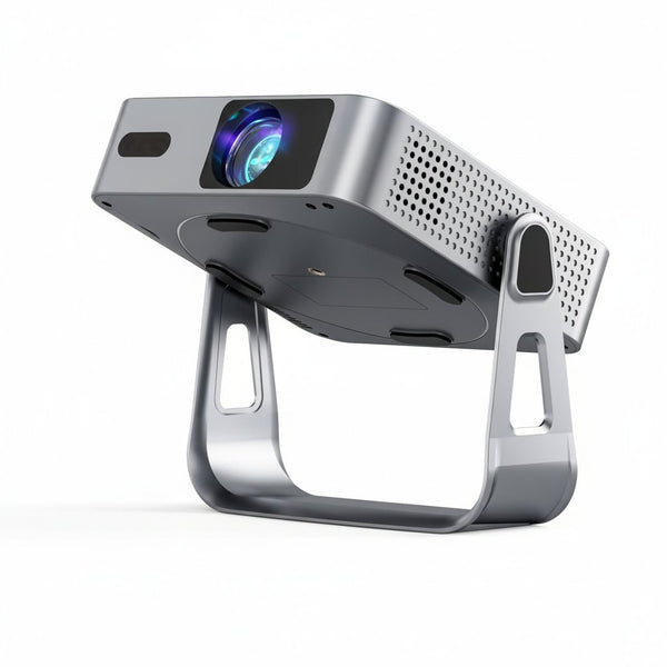 [Officially-Licensed App & Auto Focus]Light Silver Smart Mini Projector with Wifi and Bluetooth,  4K Support Movie Projector, Portable Native 1080P Outdoor Projector with 360° Stand