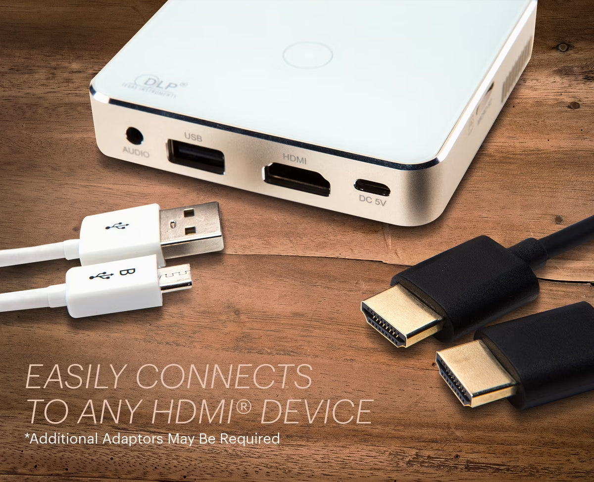 Ultra Mini Portable Projector - HD 1080P Support LED DLP Rechargeable Pico Projector - 100" Display, Built-In Speaker - HDMI, USB and Micro SD - Compatible with Iphone Ipad, Android Phones
