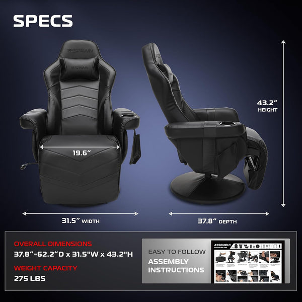Gaming Recliner Chair Designed for Console Play, 360° Swivel, Built-in Cup Holder, 135° Recline, Footrest